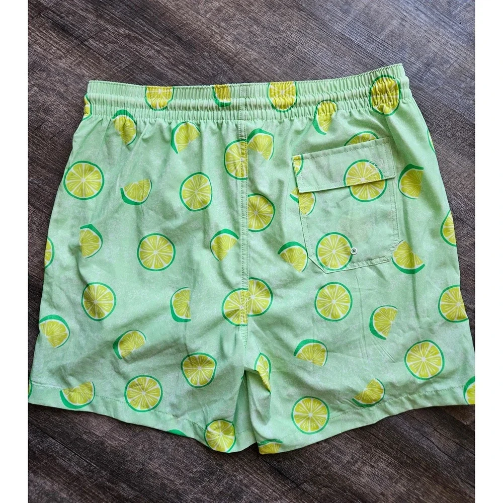 Wave zone mens size large swim trunks lemon fruit print with liner EUC